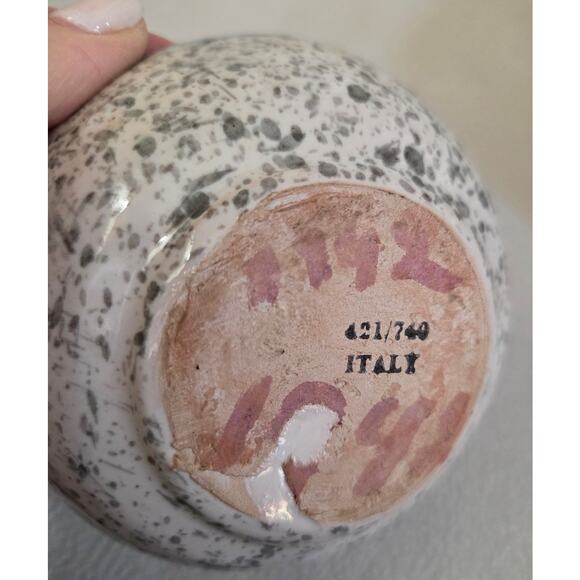 Terracotta Pottery Art Glazed Basket Green White Drip Paint Made Italy Numbered - Picture 7 of 9